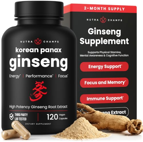 NutraChamps Korean Red Panax Ginseng Capsules | Extra Strength Ginsenosides for Energy, Focus, Performance, Vitality & Immune Support | Korean Ginseng Root Extract (120, Red)