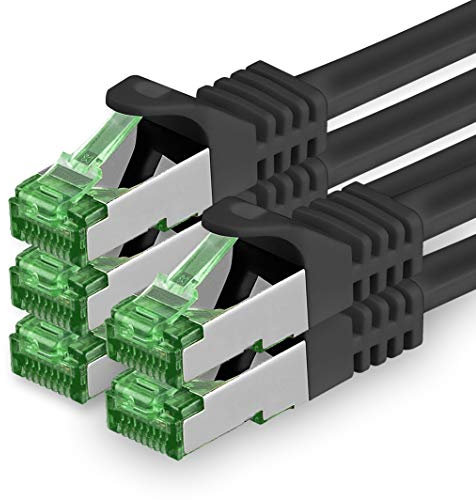 0.25 M Cat.7 Network Cable Pack of 5 Cat7 Patch Cable Lan Cable Ethernet RJ45 10 Gbit/s (All Internet Speeds) Black 0.25 Meter