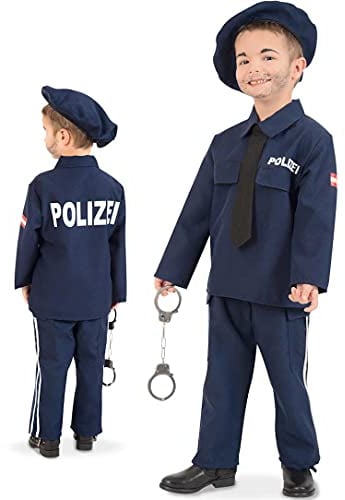 KarnevalsTeufel Kinderkostüm Polizei Austria Anzug mit Krawatte und Mütze, Polizist, Ordnungshüter, Karneval, Mottoparty (104)