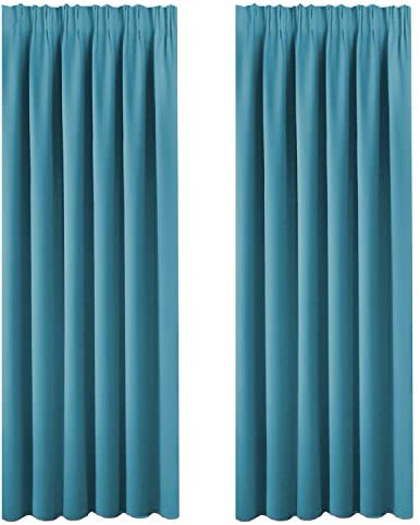BellaHills Blackout Curtains Thermal Insulated Curtain Drapes Pencil Pleat Top for Energy Saving Extra Long Window Dressing for Living Room, Set of 2, 90 x 90 inch, Turquoise Blue
