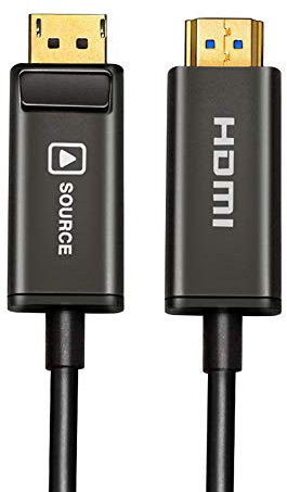 Jeirdus 10 metros Cable de fibra óptica AOC de DisplayPort (DP) a HDMI, cable de fibra óptica de 18 G 4 K a 60 Hz UHD, chapado en oro para PC, portátil, monitor HDTV, reproductor de rayos azules