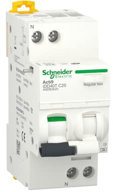 Schneider Electric - Acti9 iDD40T - disjoncteur différentiel - 1P+N C 20A 4500A/6kA 30mA type A SI - A9DB2620