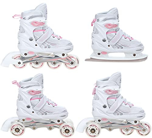 CROXER 4in1 Inlineskates/Triskates/Rollschuhe/Schlittschuhe Optima White/Pink verstellbar (35-38(22cm-24cm))