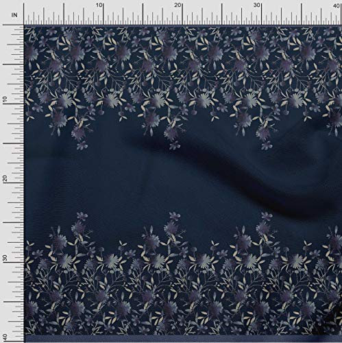 Soimoi Blau Georgette Viskose Stoff Blutter und Blumen Platte Stoff Meterware 42 Zoll breit