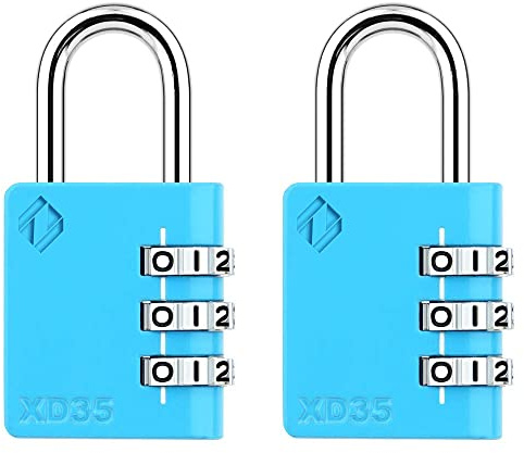 [ZARKER XD35] Small and Heavy Duty 3-Digit Combination Padlock Different Design Defferent Colors and Strong Metal Locking Mechanism - Blue 2packs