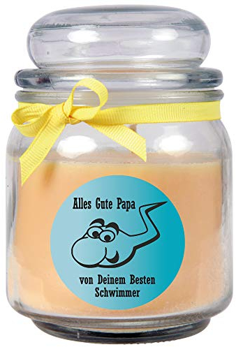 HS Candle Duftkerze im Bonbonglas zum Vatertag, Duft: Vanille (Gelb), 300g - Brenndauer bis zu 70 Stunden, Kerze aus Glas mit Duft
