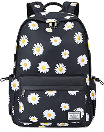 Acmebon Sac à Dos d’école avec imprimé à la Mode pour Les Adolescentes Sac à Dos pour Un Usage Quotidien Marguerite Noire