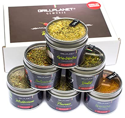 Gewürz Geschenk Set mediterran in Geschenkverpackung - Gewürzmischung für Grill Pfanne Salat und Sossen Geschenkset in Top Qualität ohne Zusatzstoffe