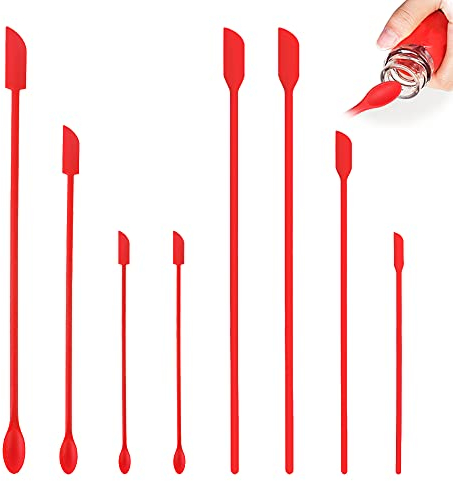 8 Pcs Mini Spatulas Makeup Scraper, Silicone mini Spatula for Cosmetics, Reusable Small Thin Jar Scraper for Getting Last Lotion Out, Bottle Scraper for Kitchen Food Beauty Make up, Red