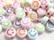 Beadsvision 200 Happy Perlen rund 7mm, Weiß mit buntem Lächeln, Acryl, Rund, Perlen, 200 Stück, Weiß und Bunt