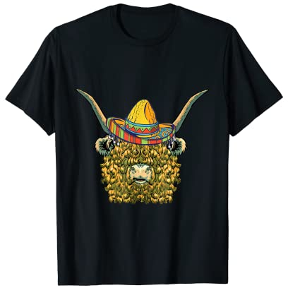 Scottish Highland Cow Mexico Viva Hut Sombrero Cow Lover T-Shirt