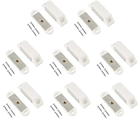 TERF® Heavy Duty White Magnetic Door Catch 60mm With Fixing Screw for Cabinet Kitchen Bathroom Cupboards Closet Wardrobes Drawer - Pack of 8