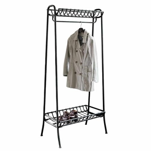 Loberon Garderobe Downey, mit Zwei Ablagen, Stabiles Design, Klassischer Look, Antik-Finish, Ordnungshelfer, Aufbewahrung, Eisen, antikschwarz
