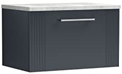 nuie DPF1494LBG Deco Modern Bathroom Wall Hung 1 Drawer Part Fluted Vanity Basin Unit with Laminate Bellato Grey Worktop, 600mm, Satin Anthracite