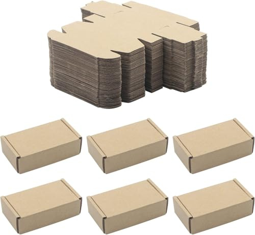 Pxyelec 50 Stück Kraftpapierboxen, Faltbare rechteckige Papierbox, Verpackungsbox für den Versand, Aufbewahrung von kleinen Gegenständen, Braun, 91 x 51 x 25 mm
