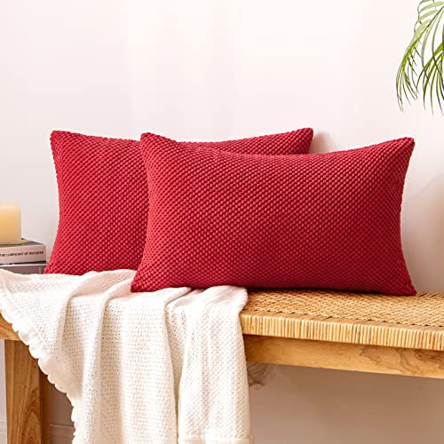 EMEMA Kordsamt Kissenbezug Dekorative Granulat Sofakissen Dekokissen Kissenbezüge Kissenhülle Couchkissen Überwurf Kissen Bezug Zierkissen für Couch Sofa Wohnzimmer 2er Set 30x50 cm Rot