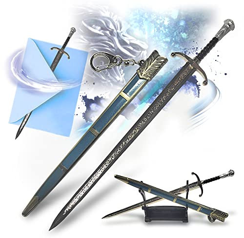 Brieföffner GoT - Jon Snow Longclaw Schwert, Schwert Brieföffner mit Scheide & Ständer 21cm, Miniatur Schwert & Geschenk und Gadgets