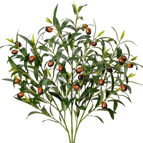 3er-Set 80cm Olivenzweig künstlich Schwer Brennbar, Kunstzweig Olivenzweig Deko Olivenbaum für Blumenarrangements, Vasen, Blumensträuße, Kränze, Tafelaufsätze, Hochzeit, Grünpflanzen, Heimdekoration