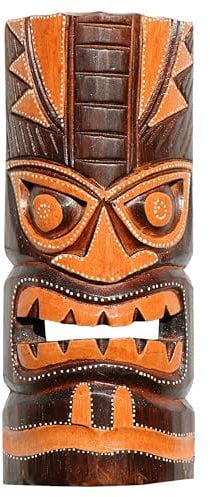 Wogeka - Bunte 30 cm TIKI Maori Wand-Maske - im Neuseeland Style aus Holz als Geschenk-Idee zu Weihnachten Geburtstag Dekoration - Handarbeit Schnitzerei von Bali (TIKIB10)