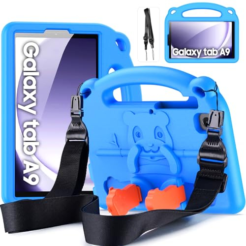 DUZZONA Funda Infantil para Samsung Galaxy Tab A9 8.7 Pulgadas 2023 (SM-X110/X115/X117), Estuche Antigolpes con Asa, con Correa de Hombr, para Galaxy Tab A9 8.7, Azul