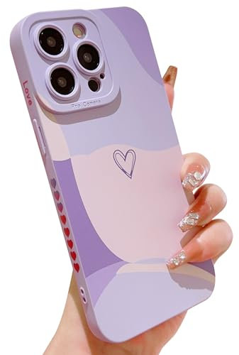 HZYKDWD Compatible with iPhone 12 Pro Max Case 6.7 Inch,Cute aesthetic Art Love Heart Pattern Camera Protection Shockproof Drop proof Soft TPU Protection Case for Women Girls-Purple