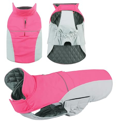 KONVINIT Hundemantel Winter Warm Hundejacke Wasserdicht Wintermantel für Kleine/Mittelgroße Hunde Winddichte Winterjacke für Hunde mit Reflexstreifen und Bauchschutz,pink S