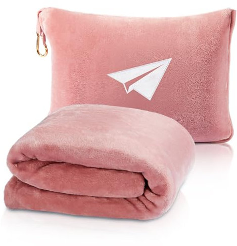 LOMEE Premium Travel Blanket for Airplane, Soft Airplane Blanket Pillow 2 in 1 with Compact Bag, Hand Luggage Belt and Backpack Clip, Portable Travel Essentials for Long Flights