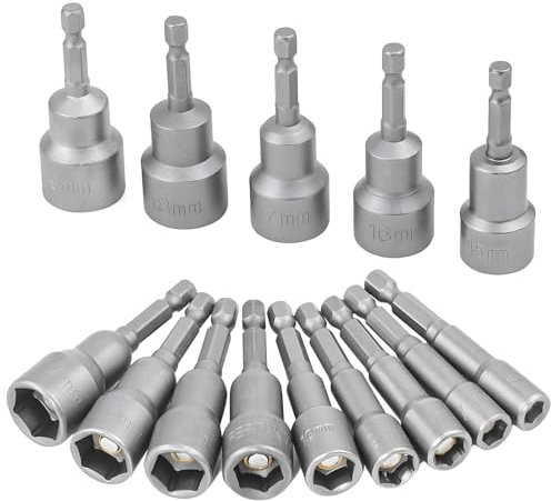 14 Pcs Magnetic Nut Sockets Set, 6-19mm Metric Nut Setter Driver Magnetic Drill Bit Set, 1/4 Inch Hex Shank Bolt Remover Nut Extractor Socket, for Power Drills Electric Screwdriver (65mm Length)