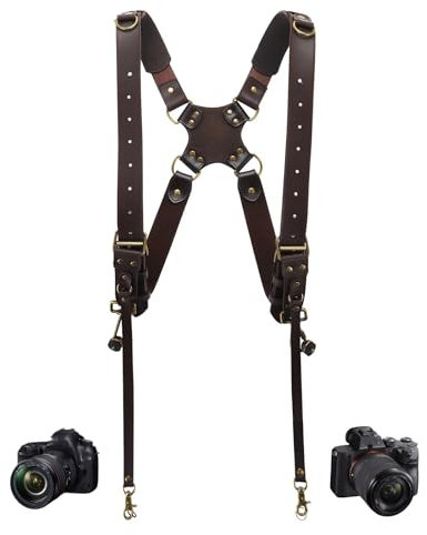 Sangle d'appareil photo 4J LEDR,sangle de sac à dos en cuir pour photographes,sangle d'appareil photo double pour hommes et femmes,sangle d'appareil photo DSLR/SLR,libération rapide,petite taille,Brun
