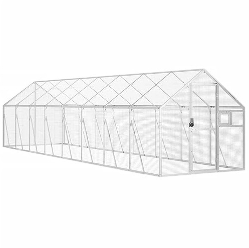 SECOLI Voliere Groß Papageien Voliere Draußen Silbern Vogelvoliere Außen Winterfest 1,79x8x1,85 m Papageienkäfig Groß XXL Voliere Aluminium Aussen Vogelvoliere