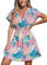 CUPSHE Women's Plunge V Neck Elastic Waisted Cover Up Set Split Short Sleeve Pull Over Mid Length Skirt Tropical Plant M