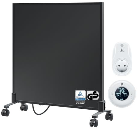 BR Bringer Infrarotheizung Standgerät - 300 Watt - Energiesparend - Mobile Elektroheizung mit Standfüßen auf Rollen, Thermostat und Fernbedienung - 5 Jahre Garantie, TÜV (schwarz)