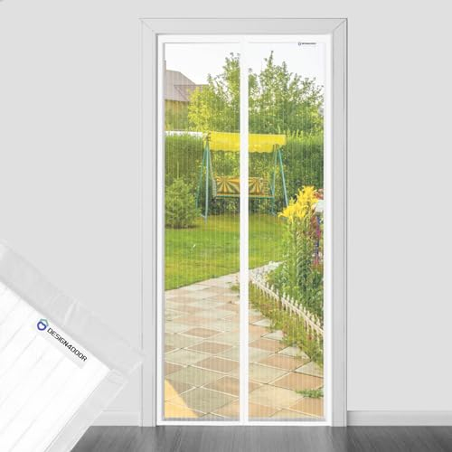 DESIGN4DOOR Zanzariera Magnetica 80 x 200 cm per Porta Finestra, Ultima Versione di Tenda Zanzariera con Magneti, Proteggete la Vostra Famiglia Dalle Zanzare, Bianco