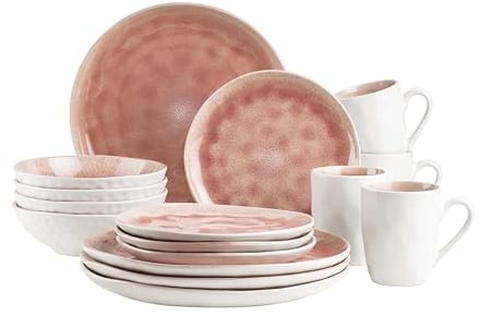 MÄSER 934111 Frozen Series Ceramic Crockery Set for 4 People 16-Piece Crockery Set with Organic Shapes in Berry Speckled Service