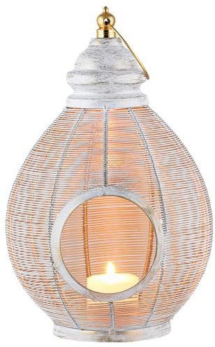 Marrakech Boho - Farolillo decorativo (32 cm, metal envejecido), color blanco