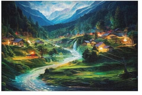 Dörfer 1000 Teile Puzzle, Holzpuzzle, Puzzles Für Erwachsene Kinder, 1000 Teile Puzzle Für Jugendliche & Erwachsene Lernspiel Herausforderungsspielzeug (75×50cm)