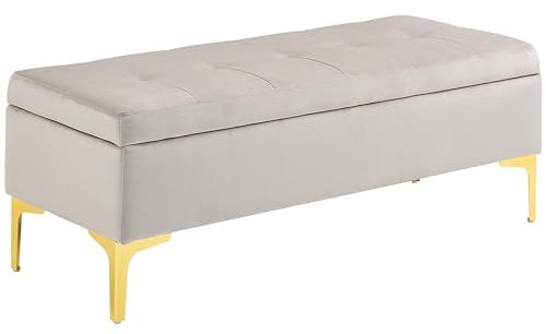 HOMCOM Banc de Rangement Coffre de Rangement 2 en 1 Assise capitonnée Pouf de Chambre en Velours Pieds métal - 120 x 44 x 44,5 cm Gris
