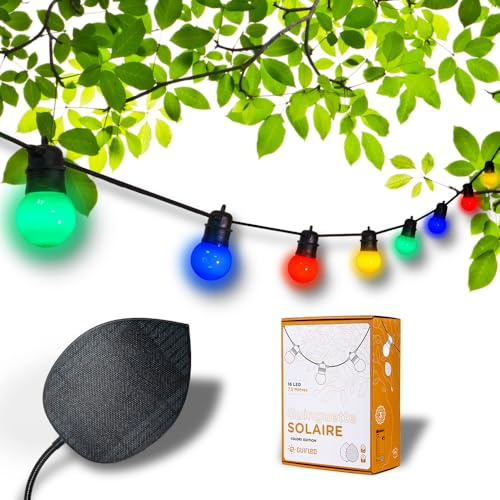 GuirLED - Solare und wasserdichte Lichterkette IP55 Guinguette Premium - 16 LED 7,5 Meter - Erweiterbar - 100% Autonom - XL-Photovoltaikfolie - Lithium-Batterie 4000 mAh - Farben Edition