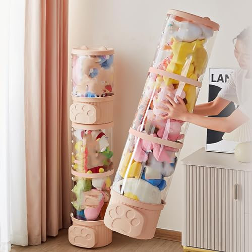 Toy Display Bucket with Light - Cute Doll Storage Tube with Lid, Stuffed Animal Zoo Organizer for Playroom, Bedroom and Home Decor