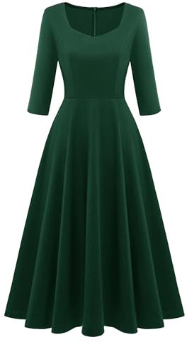 Berylove Cocktailkleid Damen Elegant Für Hochzeit Damenkleider Festlich Kleid A Linie Damen Kleid Hochzeitsgast Damen Herbst Kleider Damen Curvy Mode BLP8010 DarkGreen L
