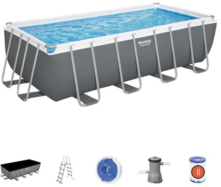 Bestway - Piscine Hors Sol Steel Pro Max, Filtre à Cartouche, bâche, échelle - 488 cm x 244 cm x 122 cm - Gris foncé