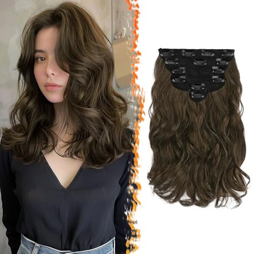 BARSDAR Clip-In Haarverlängerungen Braun, 30cm Kurzes Welliges Extensions Für Frauen 6PCs Voller Kopf Dickes Synthetisches Haarteile - Kastanienbraun