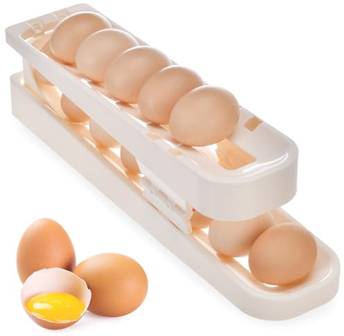 GGXZHT Eier Aufbewahrung Kühlschrank, Eierhalter Kühlschrank, 2 Schichten Rollender Eierspender Kühlschrank Organizer Eier, Kann 14-Eier zur Lagerung Aufnehmen, Platzsparende Eierbehälter für Kühlschr