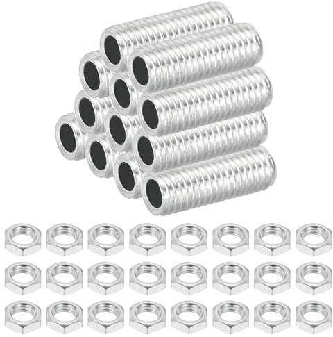 PATIKIL M8 Fine Thread Carbon Steel Lamp Pipe With Nut, 12 Set 25mm/0.98 Hollow Tube Thread Adapter Fasteners Hardware for Lamp Lights Chandelier Ceiling Light DIY, White Zinc Plating