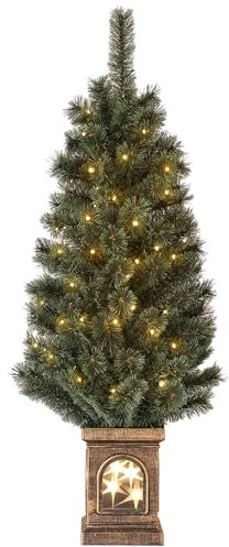 HOMCOM 4ft Artificial Christmas Tree with 80 Warm White LED Lights, 8 Modes and Remote, Realistic Xmas Tree with Square Stand for Party Decoration, Green