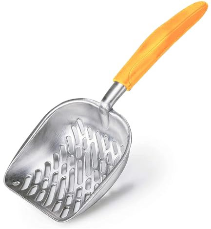 VIEVRE Katzenklo Schaufel Metall, Katzenschaufel für Katzenklo Metall, Ergonomischer und Bequemer Griff, Katzenstreuschaufel Metall, Schaufel Katzenklo Metall, Katzenschaufel Metall（Orange Farbe）