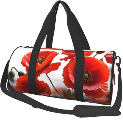 Sporttasche für Damen und Herren, Reisetasche, Mohnblumen, lebendige Blütenblätter, Wochenendtasche, Segeltuch, Handgepäcktasche für Reisen, Schwimmen, Fitness, Workout, Sport, Duffle-Tasche, Schwarz,