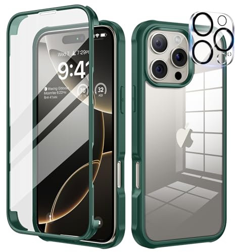 seacosmo für iPhone 16 Pro Max Hülle mit eingebautem Panzerglas Displayschutz und Kamera Schutzfolie [9H HD], 360 Grad Handyhülle Ganzkörper Stoßfeste iPhone 16 Pro Max Case - Grün
