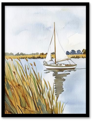 Artery8 Norfolk Broads England River Sailboat Watercolour Living Room Artwork Framed Wall Art Print A4