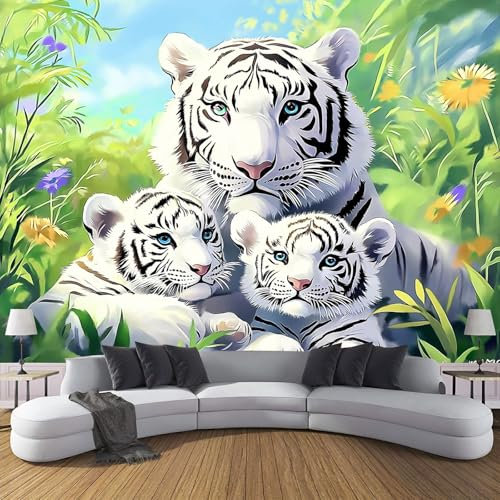 MIATCENRT Jungle White Tiger Wall Mural Photo Wallpaper, Bedroom Decoration Poster Wall Covering 200X150Cm (Wxh), Cute Wallpaper for Living Room Walls Waterproof Wall Mural Wallpaper